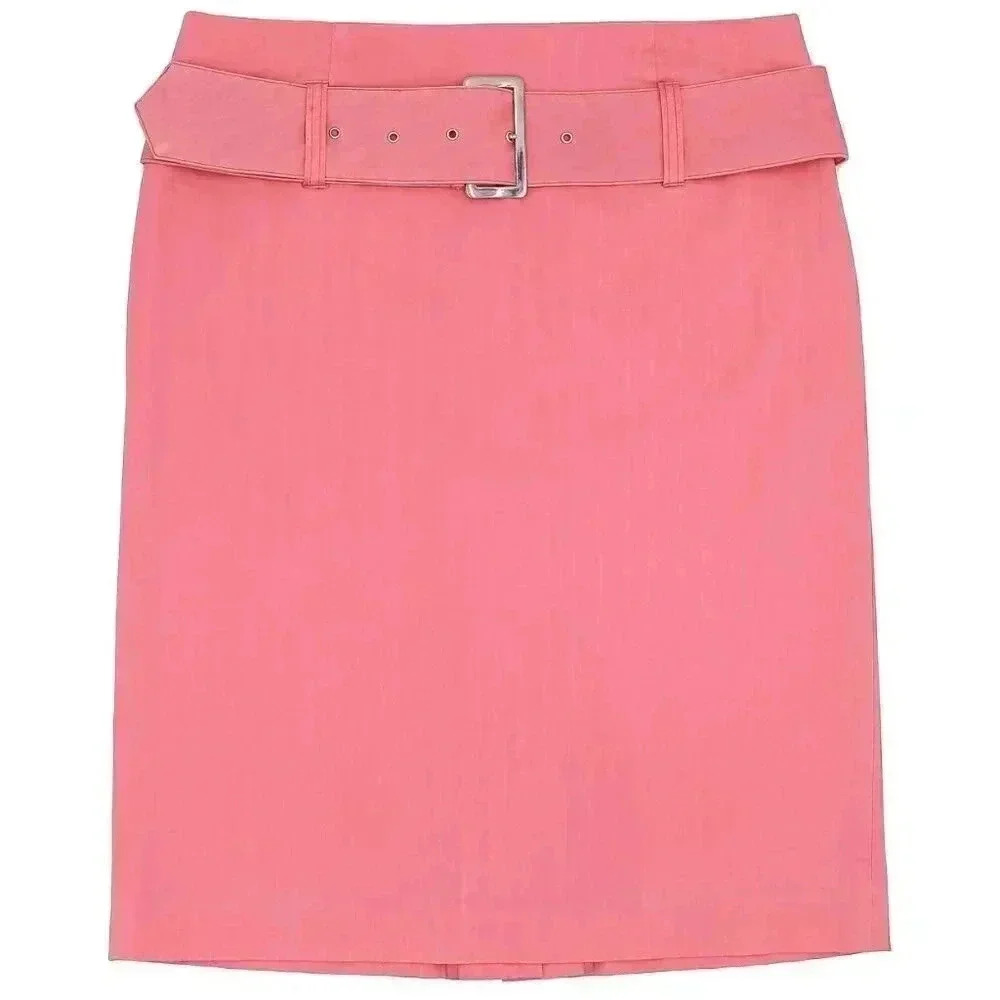 Y2K 90s Pink‎ Belted Skirt Size 6 Small High Waisted Skirt Summer Pencil Skirt